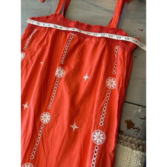 Joie Cleta Red White Salsa Embroidered Parrot Cotton Eyelet Maxi Dress Sz L - Picture 10 of 11